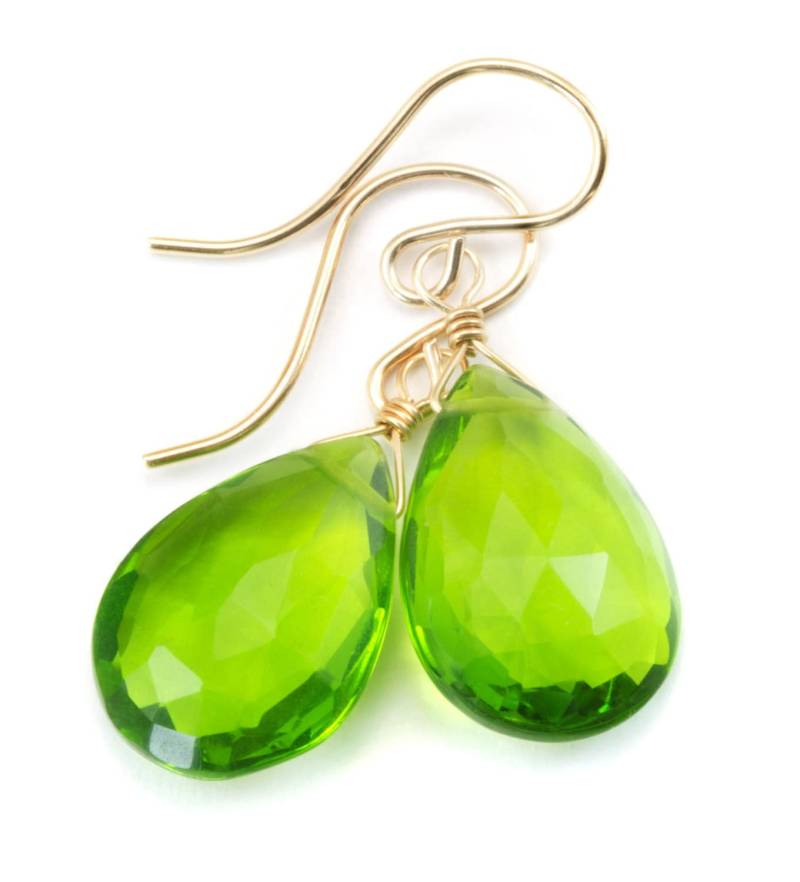 Peridot Grün Ohrringe Sim Teardrop Baumeln Tropfen Sterling Silber Oder 14K Solid Gold Gelb Rose Filled Facettiert Einfache Zierliche Tägliche Tragen von Spyglassdesigns
