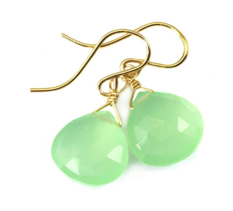 Prehnit Ohrringe Teardrop Aaa Tropfen Baumeln Sterling Silber Oder 14K Solid Gold Gefüllt Natürliche Facettierte Herz Einfaches Weiches Grünes Licht von Spyglassdesigns