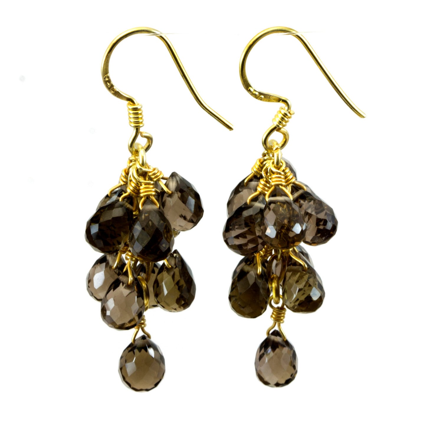 Rauchquarz Ohrringe Cluster Stil 14K Solid Gold Oder Filled Micro Facettierte Mehrere Brioletten Kronleuchter Natürliche Rauchgrau 1 1/2 Zoll von Spyglassdesigns