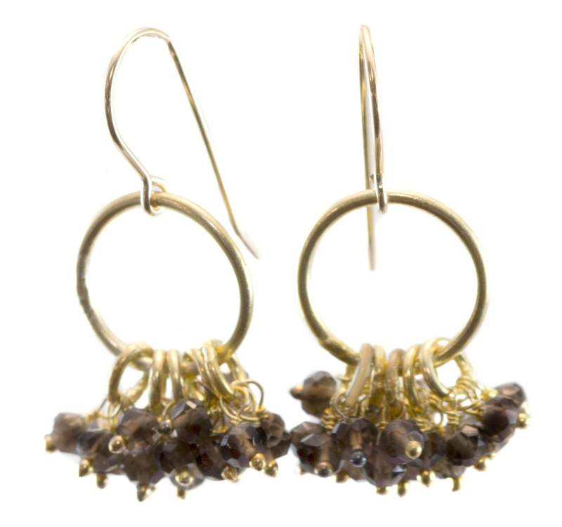 Rauchquarz Ohrringe Natürliche Rauchcluster Tropfen 14K Massiv Gold Oder Gefüllt Facettiert Mehrere Steine Gruppiert Dangles Clustered Loops von Spyglassdesigns