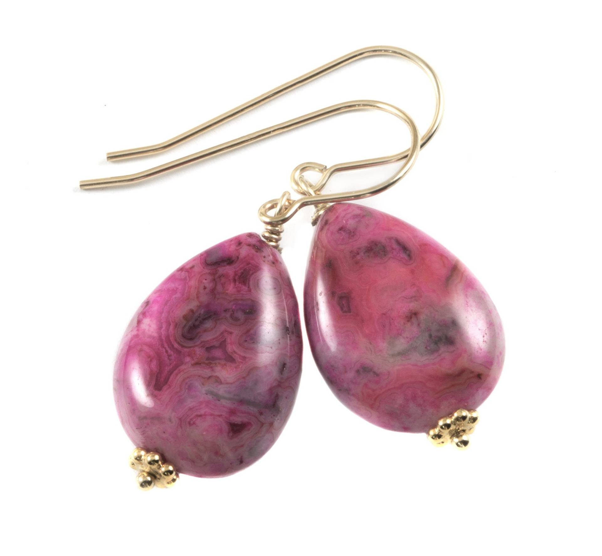 Rosa Achat Ohrringe Natürliche Glatte Tropfen Perlen Teardrops Akzente Sterling Silber Oder 14K Solid Gold Gefüllt Magenta Fuchsia Simple Drop von Spyglassdesigns