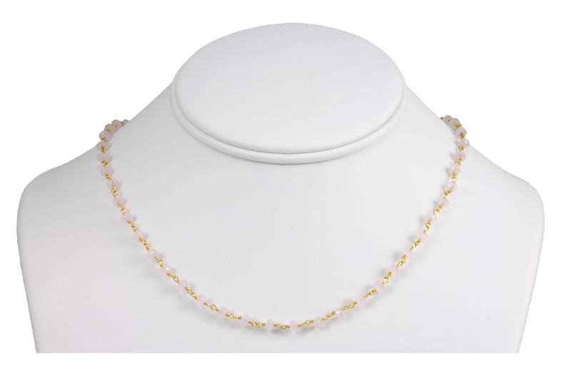 Rosa Chalcedon Halskette Facettiert Spaced Link Perlen 14K Gelb Gold Filled Silber 18 19 Zoll Zart Rosa Natürliche Kleine Einfache Design von Spyglassdesigns