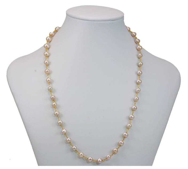 Rosa Perlenkette Light Champagne Rose Pink Süßwasser Zuchtperlen Link Perlen 24 Zoll 14K Gold Filled Und Platte Einfache Kettenglied von Spyglassdesigns
