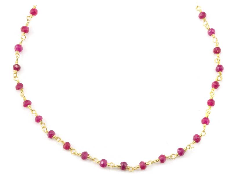 Roter Rubin Halskette Abstand Kettenglied Facettierte Perlen Sterling Silber Oder 14K Gold Fill 18 19 Zoll Zierliches Design Einfach von Spyglassdesigns