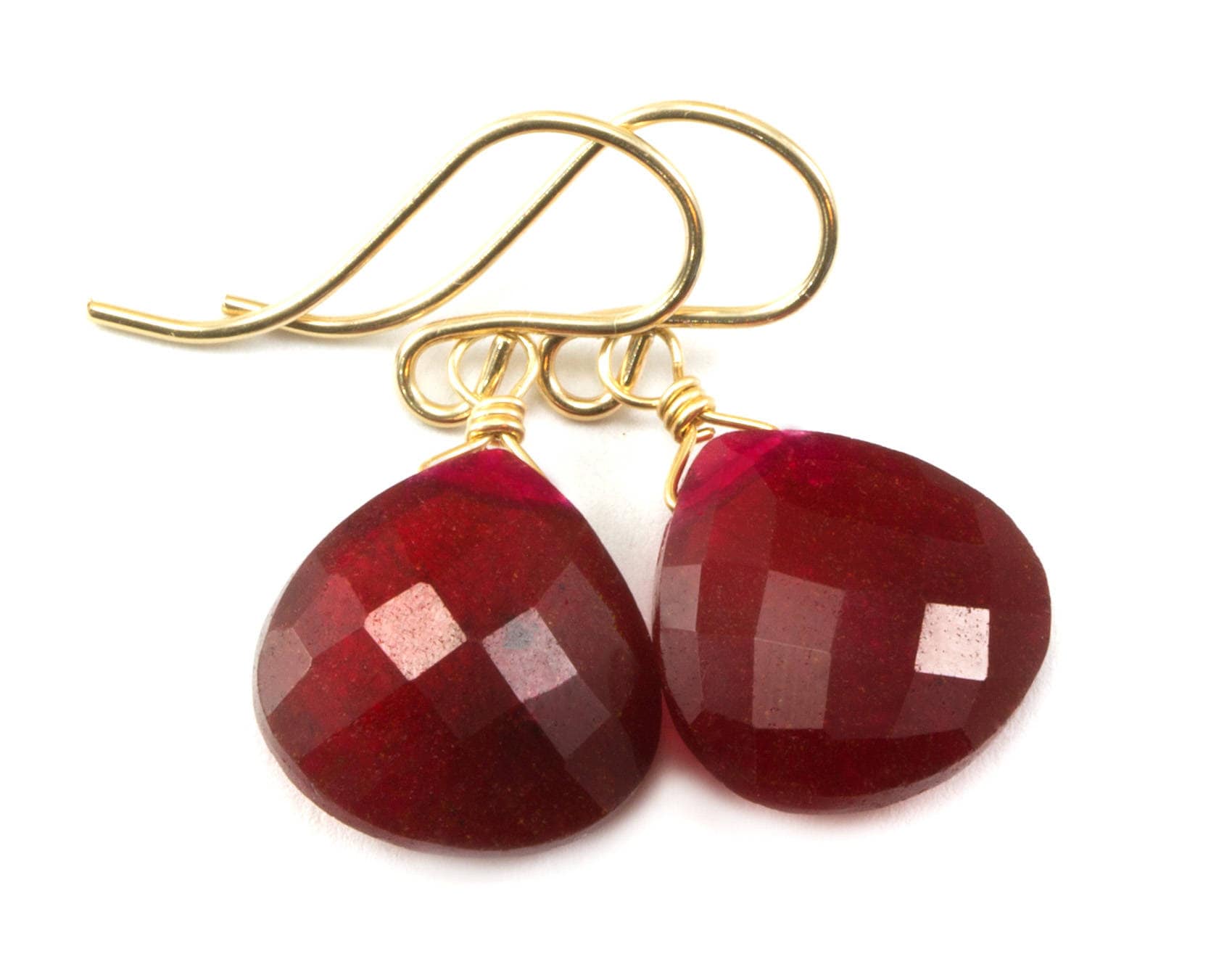 Roter Rubin Ohrringe Herz Tropfen Facettierte Sterling Silber Oder 14K Gold Gelbgold Rosegold Gefüllter Einfacher Natürlicher Korund von Spyglassdesigns