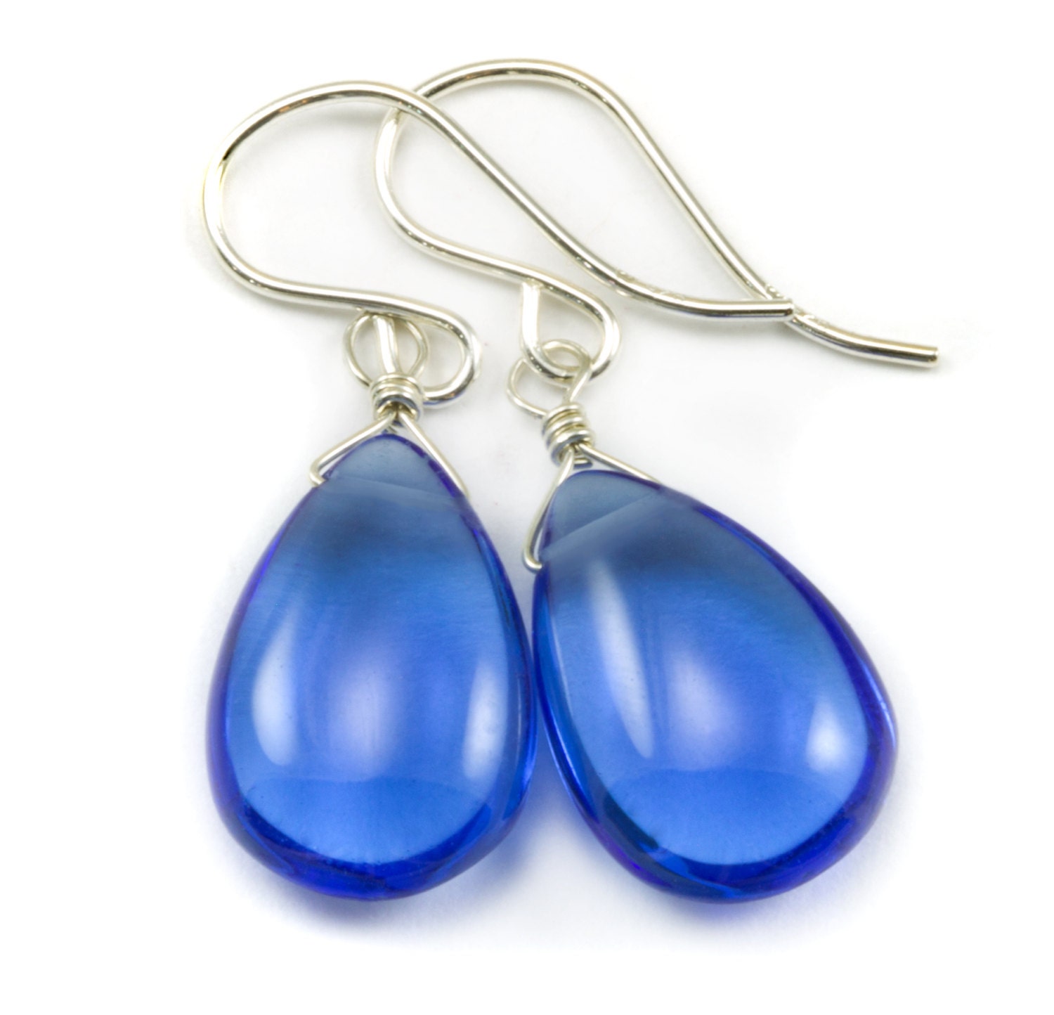 Sapphire Blue Ohrringe Teardrop Smooth Cut Simulierte Pear 14K Solid Gold Oder Filled Sterling Silber Einfache Zierliche Reiche Farbe Hand Verdrahtet von Spyglassdesigns