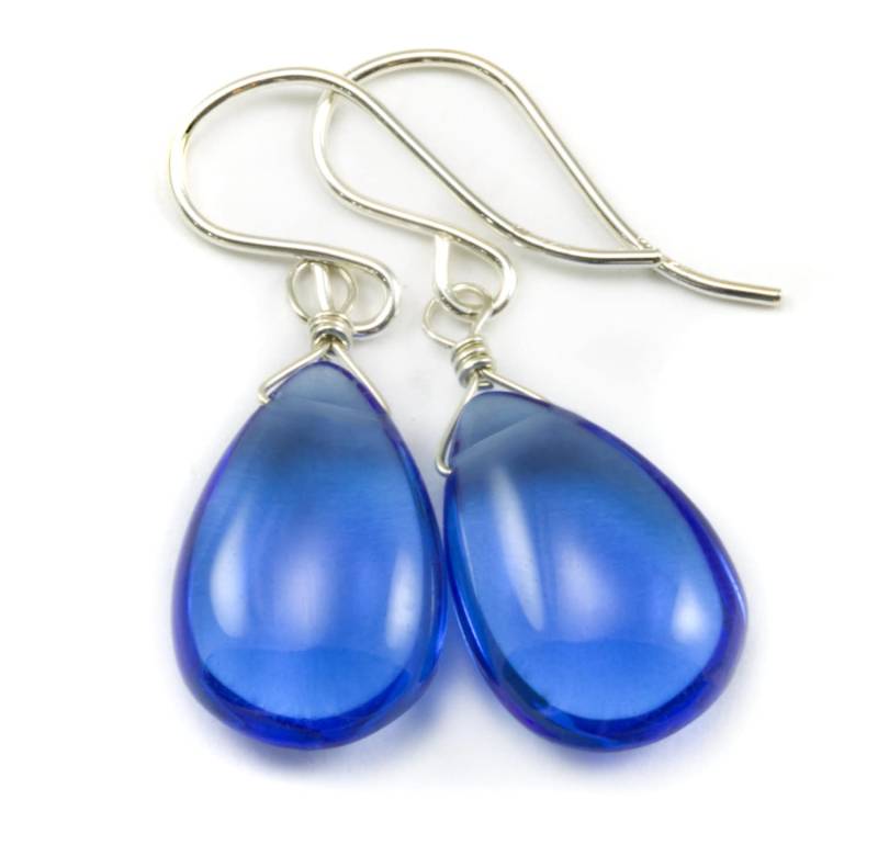 Sapphire Blue Ohrringe Teardrop Smooth Cut Simulierte Pear 14K Solid Gold Oder Filled Sterling Silber Einfache Zierliche Reiche Farbe Hand Verdrahtet von Spyglassdesigns