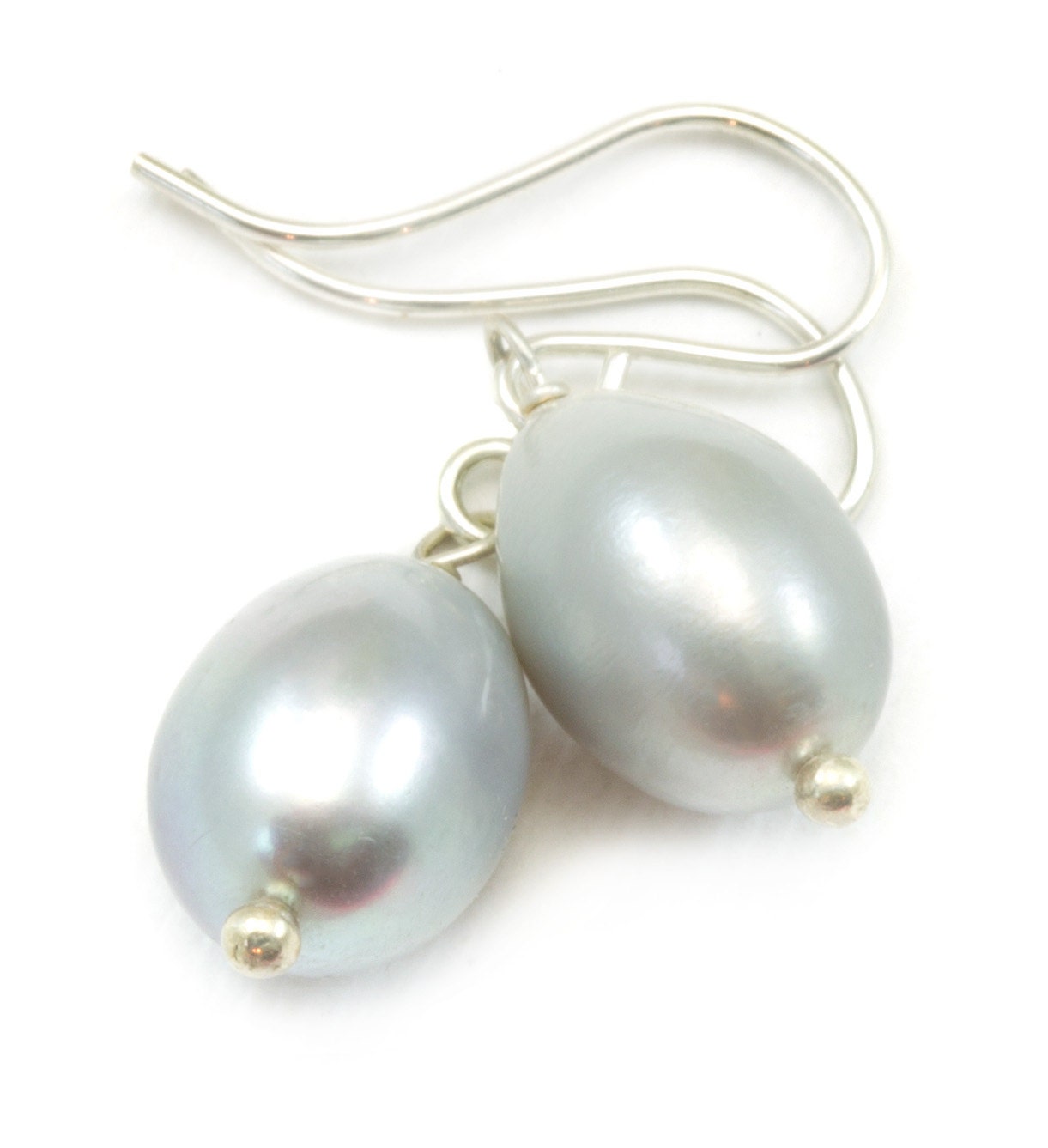 Silber Perle Ohrringe Süßwasser Zuchtperlen Sterling Oder 14K Solid Gold Filled Oval Kartoffel Teardrop Grau Einfach von Spyglassdesigns