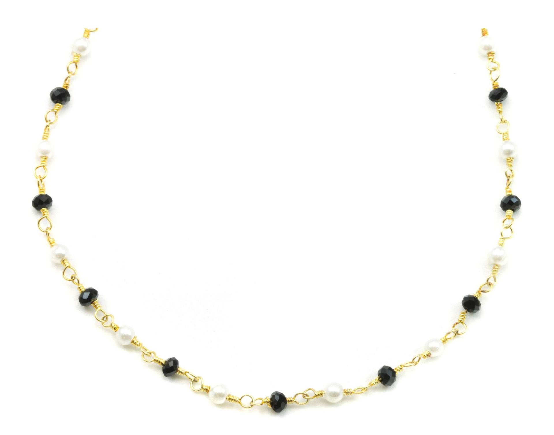 Simulierte London Blautopas Oder Schwarz Spinell Kleine Süßwasserzuchtperle Halskette Kette Link Kristall 14K Gold Fill Und Platte 18 19 Zoll von Spyglassdesigns