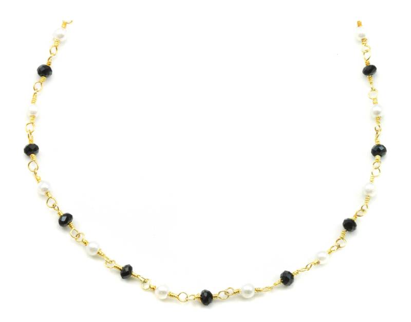 Simulierte London Blautopas Oder Schwarz Spinell Kleine Süßwasserzuchtperle Halskette Kette Link Kristall 14K Gold Fill Und Platte 18 19 Zoll von Spyglassdesigns
