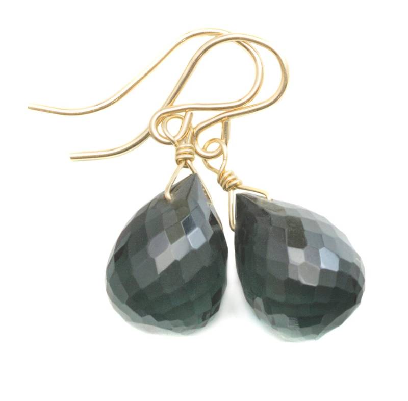 Smokey London Blau Grau Ohrringe Facettiert Abgerundet Briolette Tropfen Sim Rauchtopas Terling Silber Oder 14K Solid Gold Filled Simple Drops von Spyglassdesigns