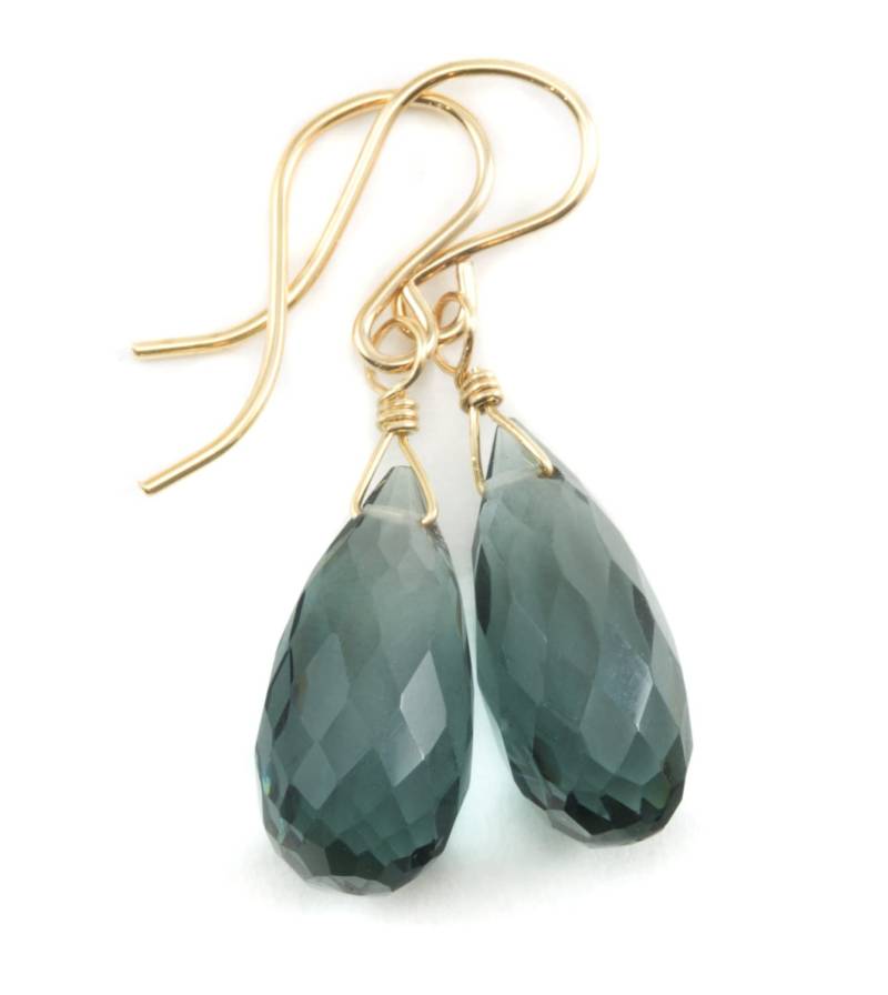 Smokey London Blau Grau Ohrringe Facettiert Abgerundete Teardrop Reichen Sim Topaz Sterling Silber Oder 14K Solid Gold Filled Briolette Drops Simple von Spyglassdesigns