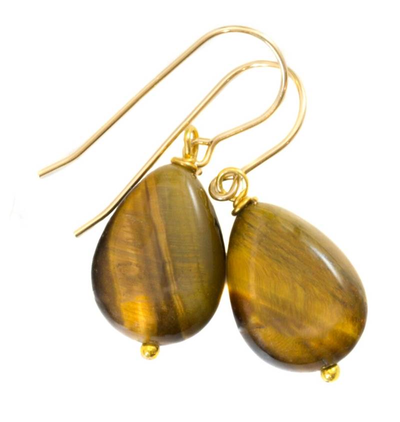Tigerauge Ohrringe Glatte Zierliche Tropfen Baumeln Sterling Silber Oder 14K Solid Gelb Gold Filled Spyglass Designs Natürliche von Spyglassdesigns