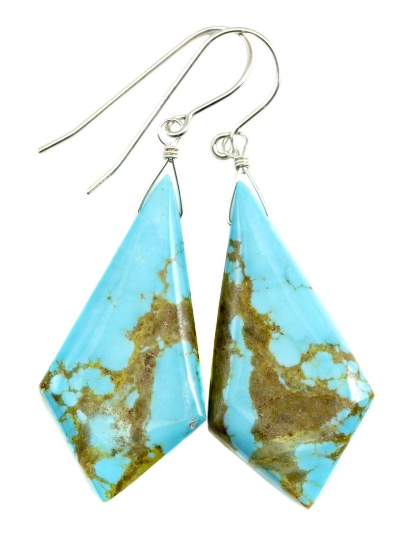Türkis Ohrringe Sterling Silber Glatt Natürlich Blau Teardrops Lange Einfache Tropfen Natürliche Hellblau Und Aderung Dreieck Cut Simple Large von Spyglassdesigns
