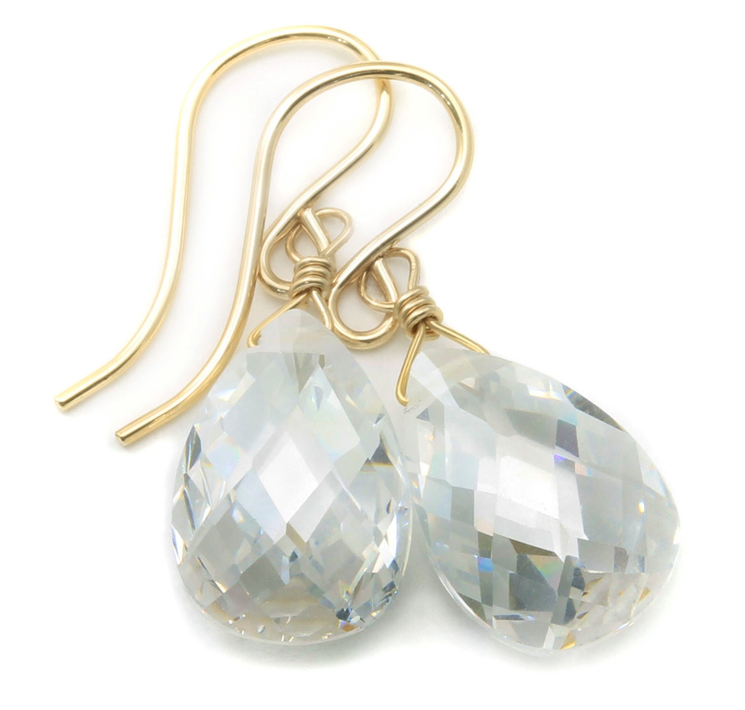 Weiße Klare Zirkonia Ohrringe Teardrop Aaa Cz Sterling Silber Oder 14K Sollid Gold Filled Sim Diamond Pear Simple Leichte Tropfen von Spyglassdesigns