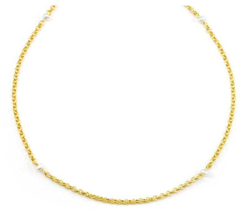 Weiße Perlenkette 18K Gold Plate Und Fill Spaced Chain Link Süßwasser Zuchtperlen 18 19 Zoll Zierliche Zarte Tägliche Abnutzung von Spyglassdesigns