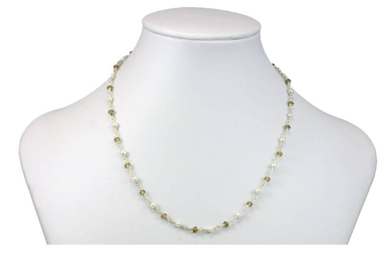 Weiße Samen Süßwasserzuchtperle Rauchquarz Halskette Simulierte Rauchedelsteine Sterling Silber Und Platte Kettenglied 18 19 Zoll Dainty von Spyglassdesigns