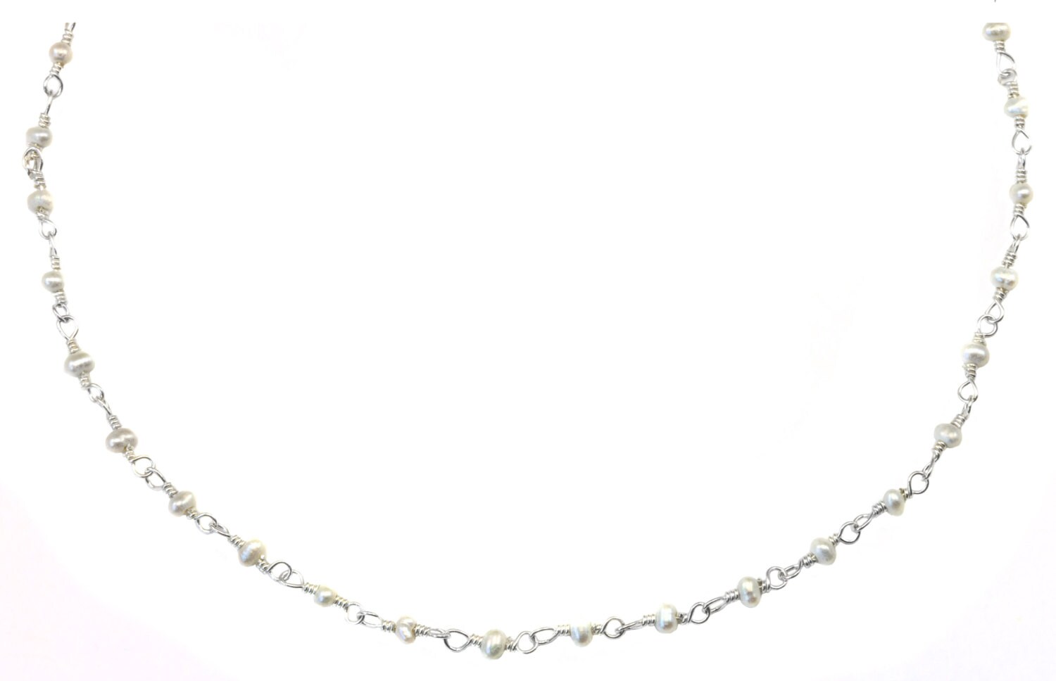 Weiße Samenperlen Halskette Sterling Silber Oder 14K Gold Fill Teeny Winzige 2 Mm Süßwasser-Zuchtperlen Kettenlink 18 19 Zoll Alltagskleidung von Spyglassdesigns