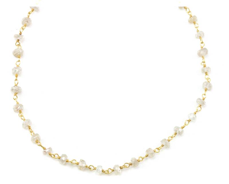 Zirkon Halskette Spaced Link Perlen 14K Gold Filled Oder Sterling Silber 18 19 Zoll Natürliche Klare Weiße Einfache Einzel Kette Tägliche Abnutzung von Spyglassdesigns