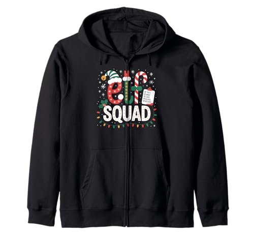 Elf Squad Weihnachtsmann Checkliste Weihnachtsbeleuchtung Familie Kinder Frauen Kapuzenjacke von Squad Elf Xmas Elves Candy Cane
