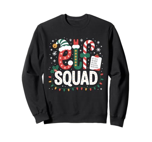 Elf Squad Weihnachtsmann Checkliste Weihnachtsbeleuchtung Familie Kinder Frauen Sweatshirt von Squad Elf Xmas Elves Candy Cane
