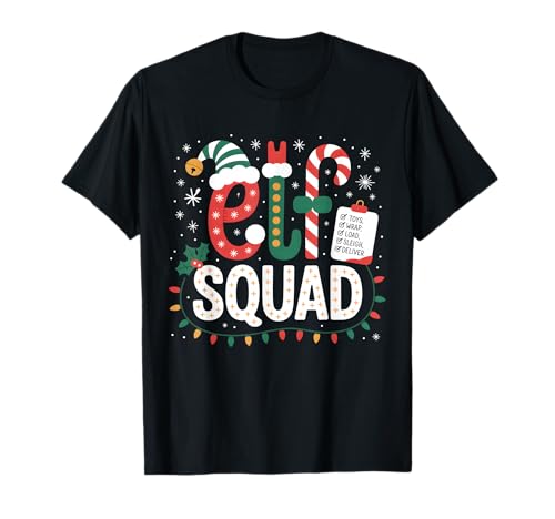 Elf Squad Weihnachtsmann Checkliste Weihnachtsbeleuchtung Familie Kinder Frauen T-Shirt von Squad Elf Xmas Elves Candy Cane