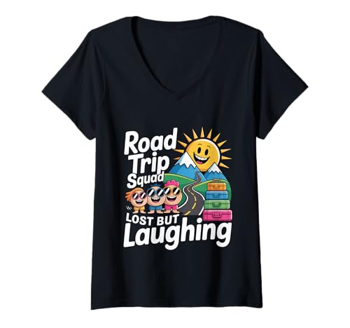 Damen Road Trip Squad Lost But Laughing Reisespaß - T-Shirt mit V-Ausschnitt von Squad Trip Bonding Adventure