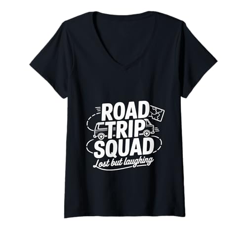 Damen Road Trip Squad Lost But Laughing Reisespaß T-Shirt mit V-Ausschnitt von Squad Trip Bonding Adventure