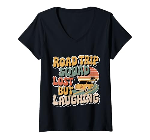 Damen Road Trip Squad Lost But Laughing Reisespaß - T-Shirt mit V-Ausschnitt von Squad Trip Bonding Adventure
