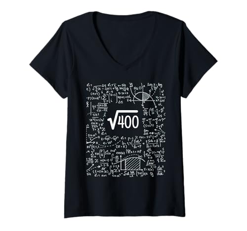 Damen Quadratwurzel von 400 Geburtstagsgeschenk 20 Jahre alt Math T-Shirt mit V-Ausschnitt von Square Roots Designs For Math & Science Lovers