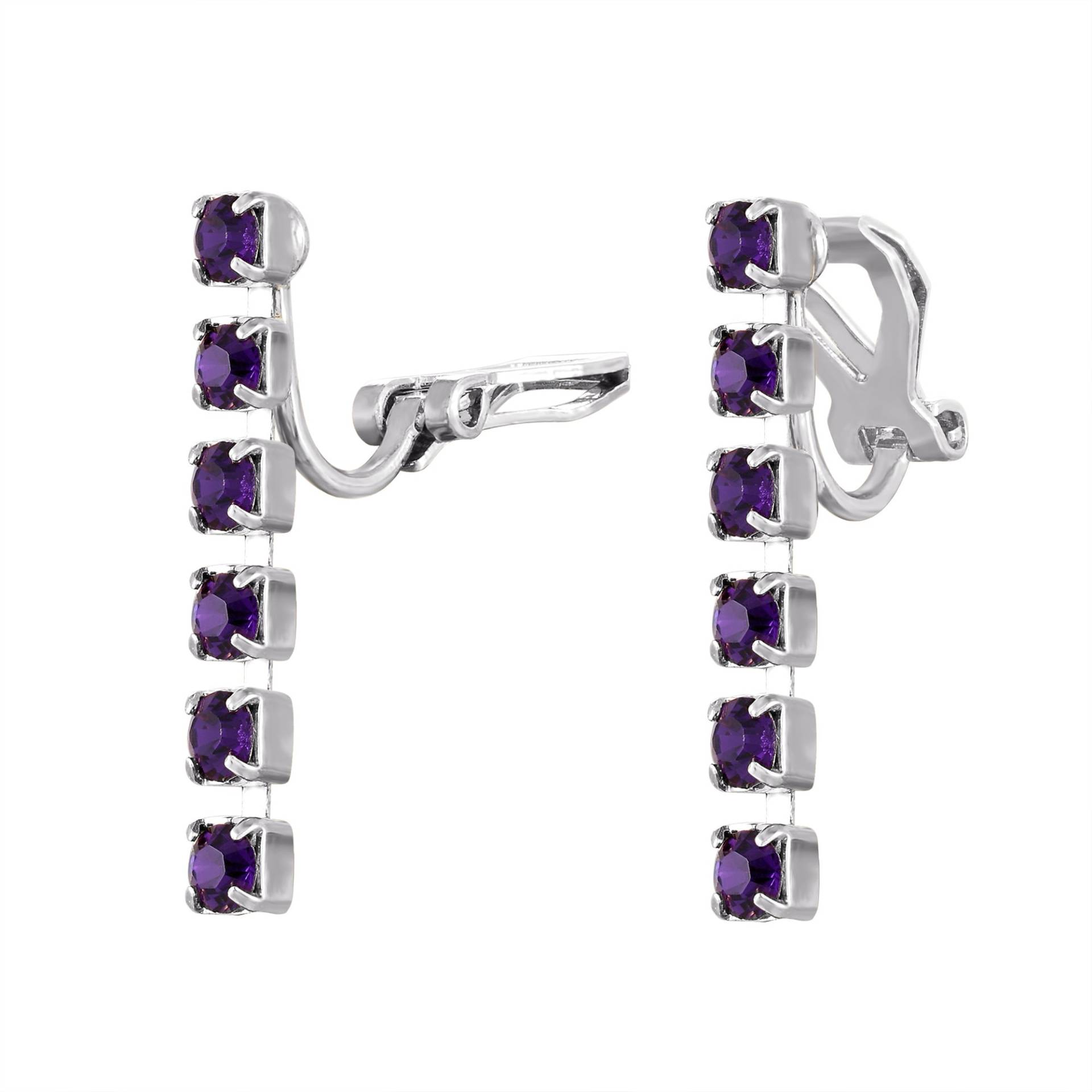 Clip On Purple Velvet Swarovski Crystal Single Strand Ohrringe - Damen Ohrringe, Eleganter Schmuck, Kristall Nicht Durchbohrt, On von SquarePearJewellery