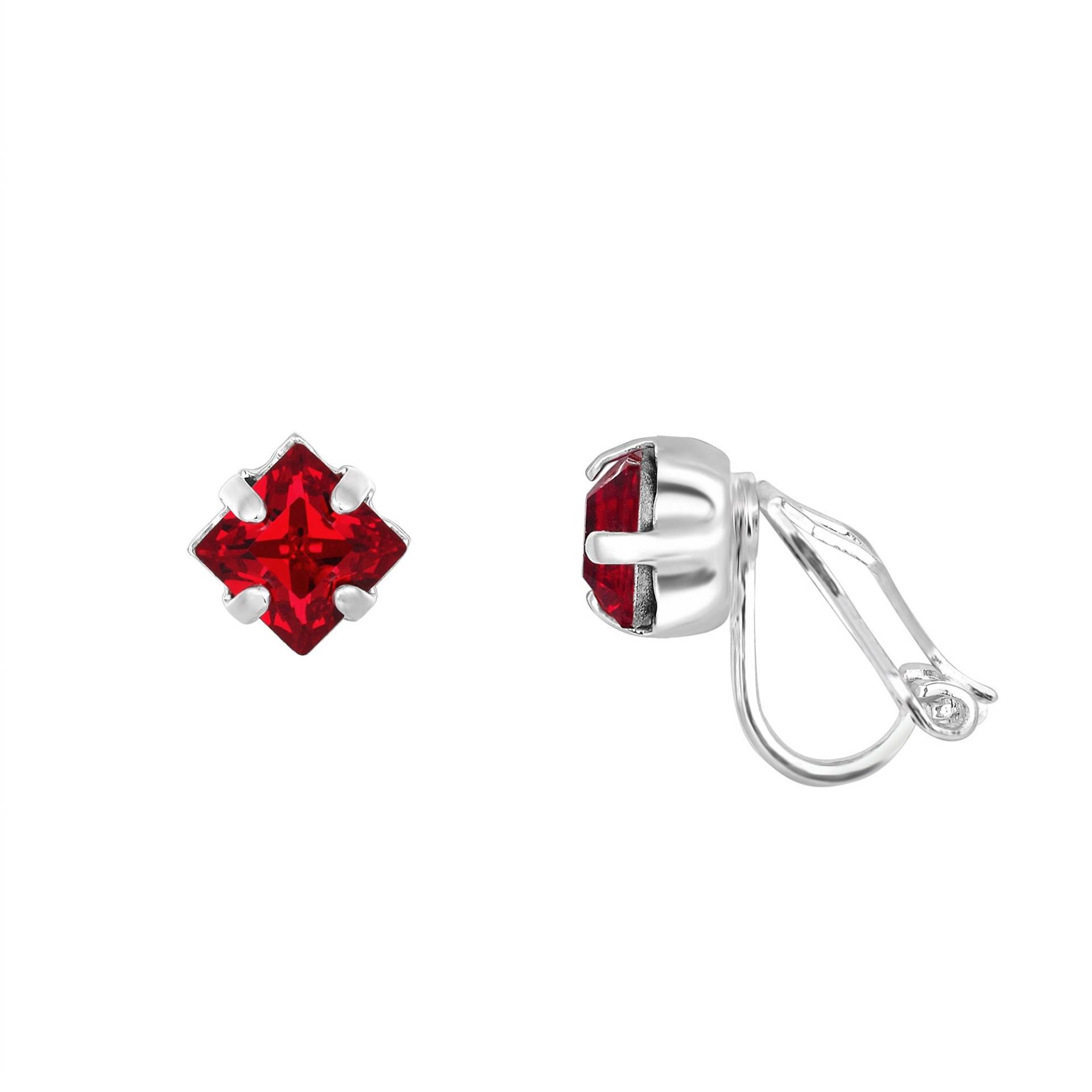 Clip On Siam Red Swarovski Crystal Cute 6mm Square S - Damen Ohrringe, Quadrat Ohrstecker, Alltägliche Niedliche Kristall Ohrringe von SquarePearJewellery