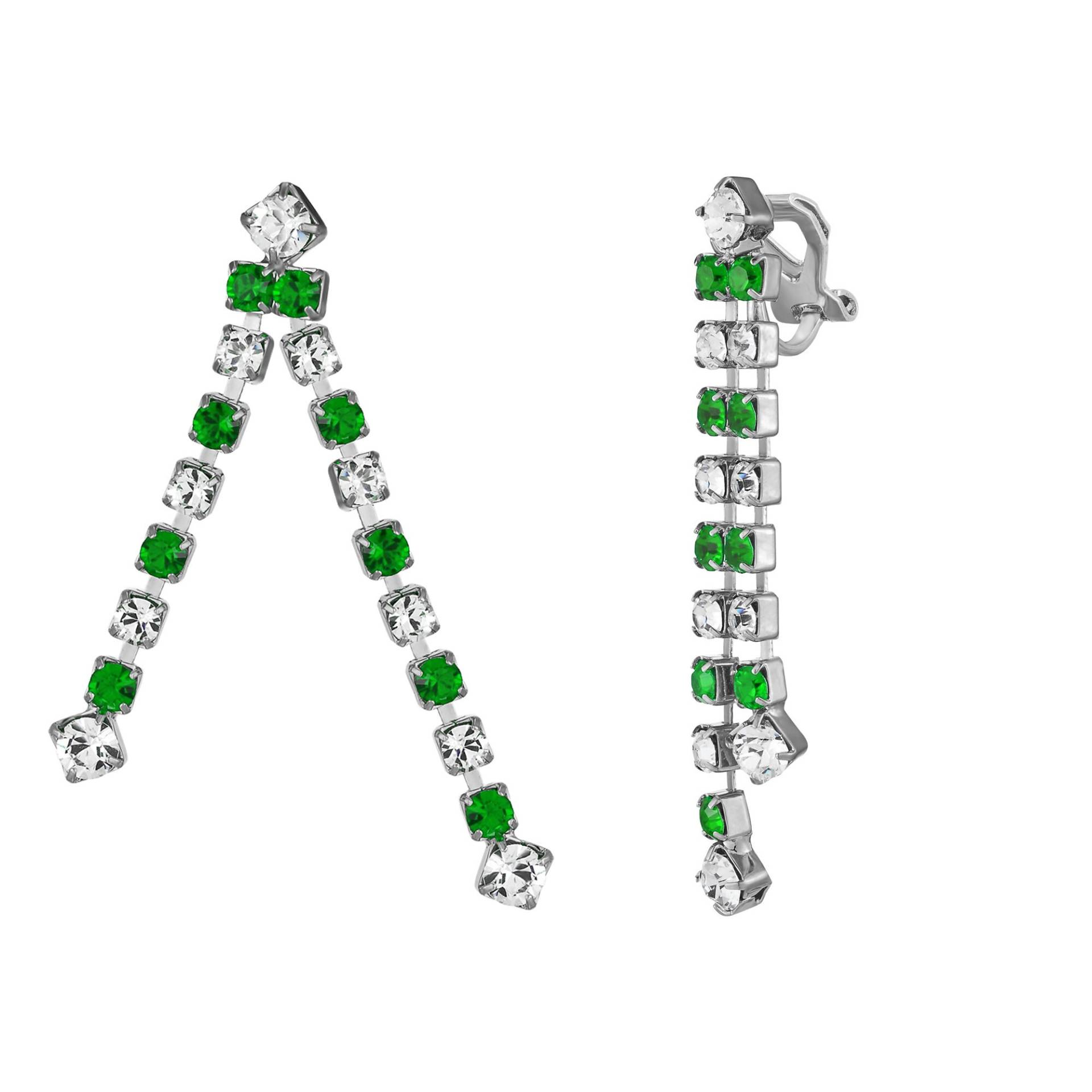 Clip On White & Emerald Swarovski Crystal Stagger Ohrringe - Damen Ohrringe, Kristall Schmuck, Accessoires, Zierliche On, Nicht Durchbohrt von SquarePearJewellery