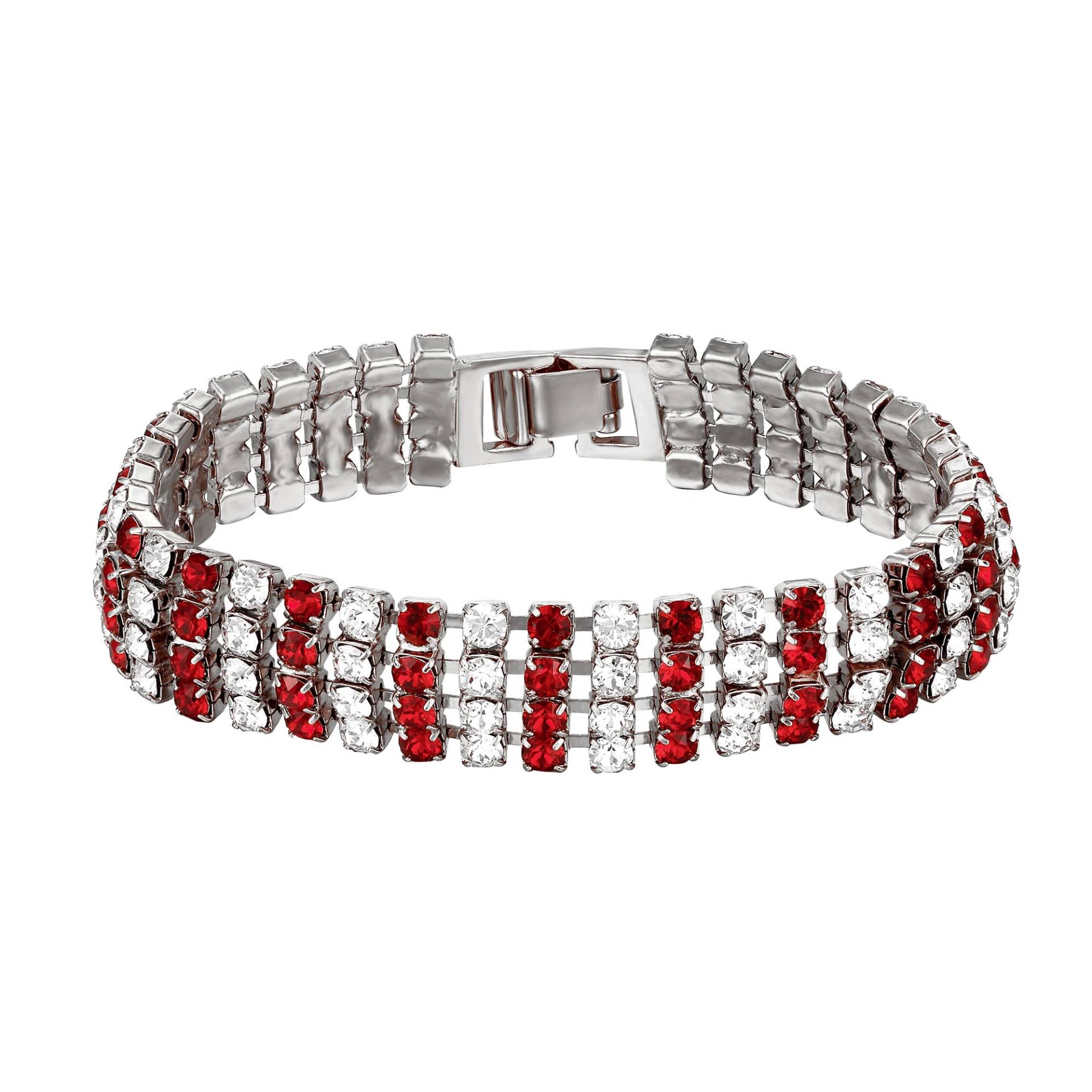 Rot-Weißes Swarovski Vierreihiges Armband - Kristallschmuck, Hochzeitsschmuck, Zarter Schmuck, Dünnes Armband, Dress Code von SquarePearJewellery