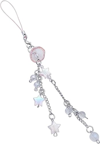 SquarezhenBo Tragbarer Quallen-förmiger Fransen-Schlüsselanhänger mit Sternperle, Cartoon-Fransen-Handy-Kette, Schlüsselanhänger, Handy-Gurt, süß, cool Schlüsselanhänger von SquarezhenBo