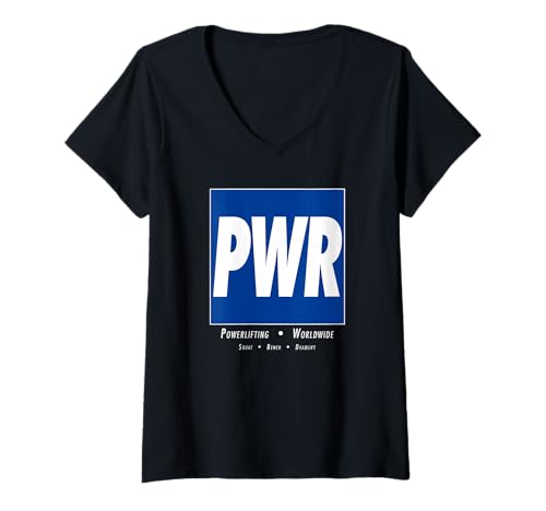 Damen PWR Box Logo - Powerlifting Worldwide Squat Bench Deadlift T-Shirt mit V-Ausschnitt von Squat Bench Deadlift PWR