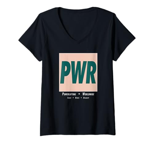 Damen PWR Box Logo - Powerlifting Worldwide Squat Bench Deadlift T-Shirt mit V-Ausschnitt Damen PWR Box Logo - Powerlifting Worldwide Squat Bench Deadlift T-Shirt mit V-Ausschnitt von Squat Bench Deadlift PWR