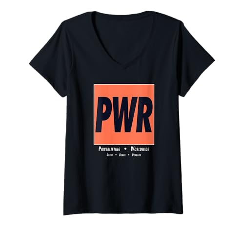 Damen PWR Powerlifting Minimalistische Vintage-Sportkunst im Retro-Look T-Shirt mit V-Ausschnitt Damen PWR Powerlifting Minimalistische Vintage-Sportkunst im Retro-Look T-Shirt mit V-Ausschnitt von Squat Bench Deadlift PWR
