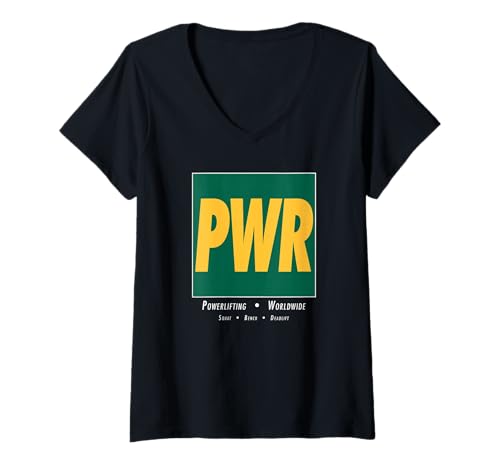 Damen PWR Powerlifting Minimalistische Vintage-Sportkunst im Retro-Look T-Shirt mit V-Ausschnitt Damen PWR Powerlifting Minimalistische Vintage-Sportkunst im Retro-Look T-Shirt mit V-Ausschnitt von Squat Bench Deadlift PWR