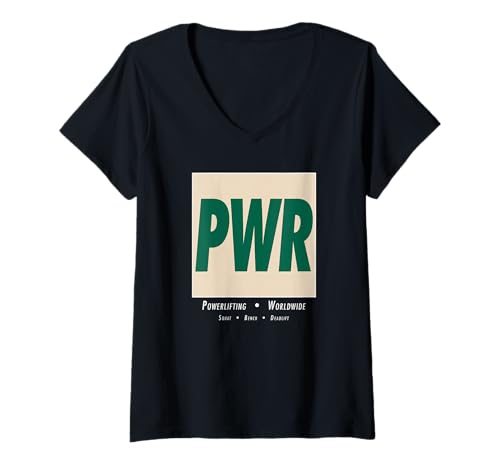 Damen PWR Powerlifting Minimalistische Vintage-Sportkunst im Retro-Look T-Shirt mit V-Ausschnitt Damen PWR Powerlifting Minimalistische Vintage-Sportkunst im Retro-Look T-Shirt mit V-Ausschnitt von Squat Bench Deadlift PWR