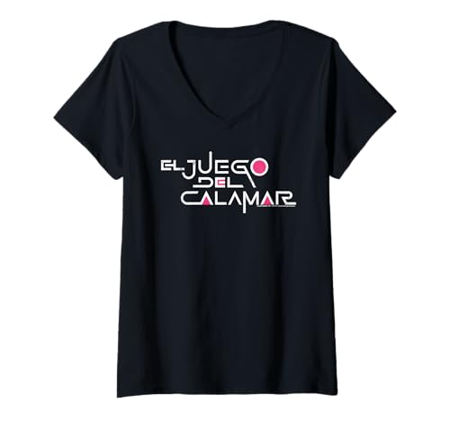 Damen Tintenfisch Spiel Spanischer weißer Text Logo El Juego del Calamar T-Shirt mit V-Ausschnitt von Squid Game
