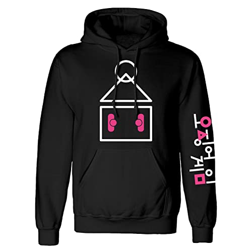 Squid Game – Logo & Symbol-Premium-Kapuzenpullover mit Seitentaschen-nachhaltig-80% Bio- Baumwolle, 20% recyceltes Polyester-Herren (Unisex) Hoody für Netflix-Serien Fans (XL), Schwarz von Squid Game