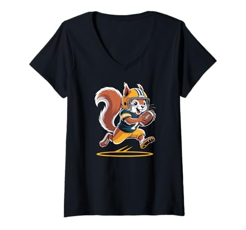 Damen Niedliches Eichhörnchen spielt Fußball T-Shirt mit V-Ausschnitt Damen Niedliches Eichhörnchen spielt Fußball T-Shirt mit V-Ausschnitt von Squirrel Football Sports Animal Fan Team
