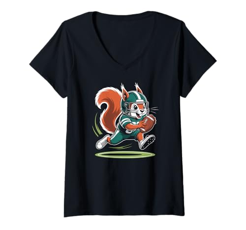 Damen Eichhörnchen Fußball Sport Spaß für den Spieltag T-Shirt mit V-Ausschnitt Damen Eichhörnchen Fußball Sport Spaß für den Spieltag T-Shirt mit V-Ausschnitt von Squirrel Football Sports Fun Graphic