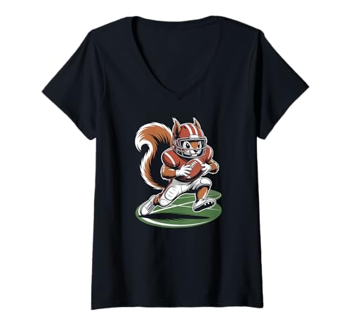 Damen Eichhörnchen-Fußballspieler auf dem Spielfeld, Spaß T-Shirt mit V-Ausschnitt Damen Eichhörnchen-Fußballspieler auf dem Spielfeld, Spaß T-Shirt mit V-Ausschnitt von Squirrel Football Sports Fun Team Humor