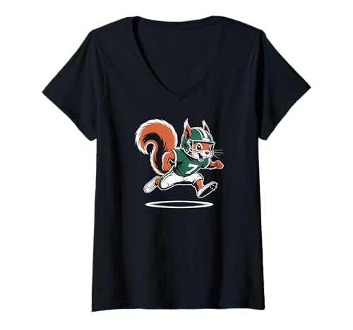 Damen Fußball Eichhörnchen T-Shirt mit V-Ausschnitt von Squirrel Football Team Spirit