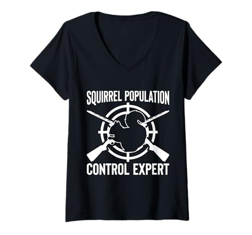 Damen Eichhörnchen Jagdweste Streifenhörnchen Bevölkerungskontrolle Experte T-Shirt mit V-Ausschnitt von Squirrel Hunting Vests