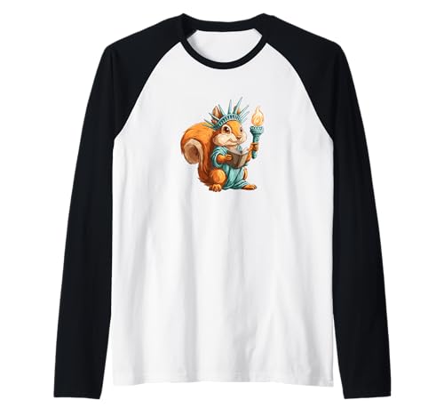 Lustiges Freiheitsstatue Eichhörnchen Kostüm für Jungen und Mädchen Raglan von Squirrel Liberty