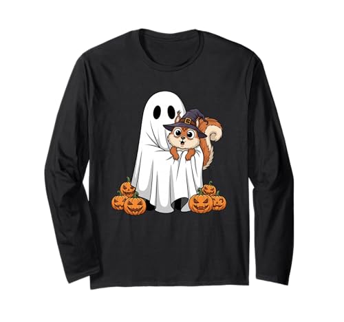 Lustiges Eichhörnchen Kürbis Halloween Kinder Herren Damen Langarmshirt von Squirrel Lovers Cute Halloween Outfits Boy Girl