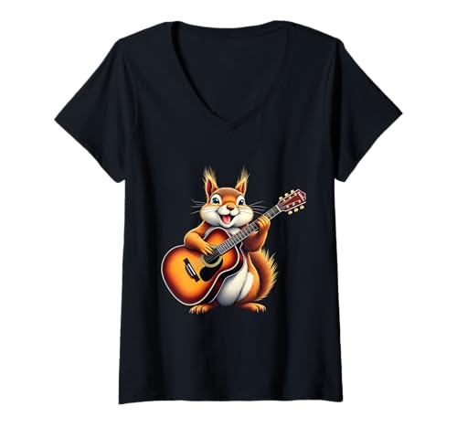 Damen Lustiges Eichhörnchen spielt Gitarre Design für Musikliebhaber T-Shirt mit V-Ausschnitt Damen Lustiges Eichhörnchen spielt Gitarre Design für Musikliebhaber T-Shirt mit V-Ausschnitt von Squirrel Lovers Designs